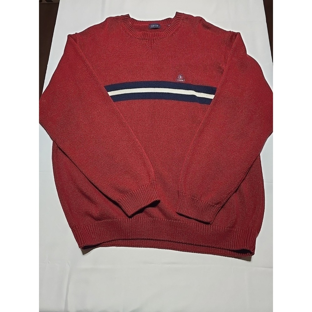 Vintage‎ IZOD Mens XL Sweater Pullover Maroon Cable Knit Crew Neck Y2K Cotton